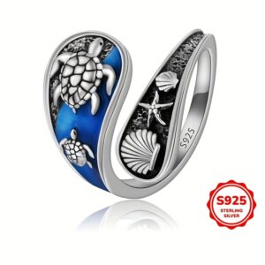 Silver Turtle, Starfish and Shell Pattern Ring